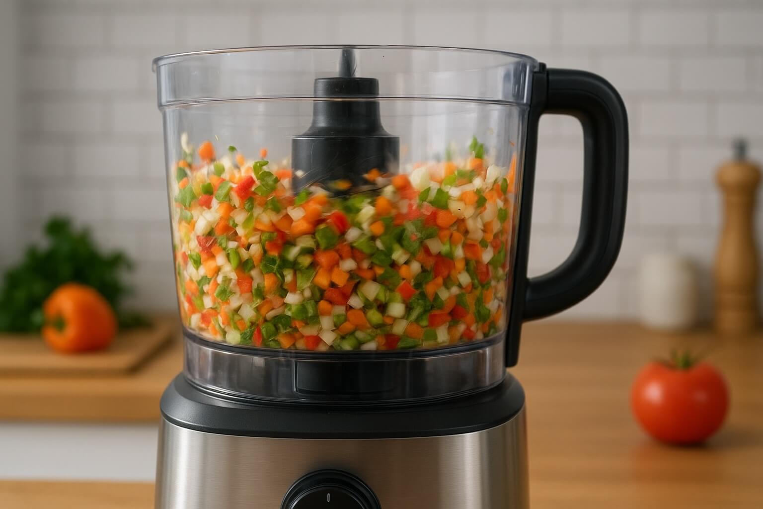 Food processor chopping vegetables